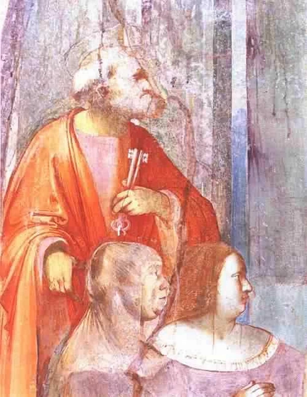 Il Romanino-399-Madonna con Bambino in trono,santi e donatori , devote.jpgpresentate alla Vergine da S. Pietro